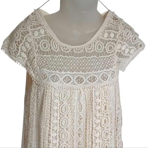 Anthropologie Maeve Cream Crochet Overlay Shift Dress Boho Lace Cap Sleeve Small - Picture 4 of 9
